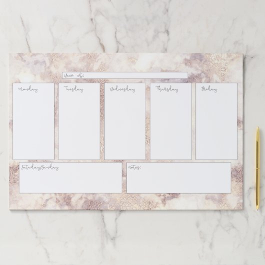 金ゴールド大理石ウィークリーカレンダー大きなティアウェイパッド ペーパーパッド (インサイチュ)