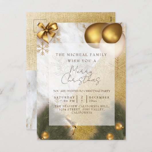 金ゴールド大理石グリッター年&クリスマスパーティー供給 シーズンポストカード (正面/裏面)