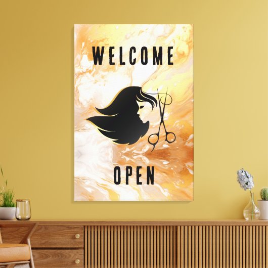 金ゴールド大理石サロンウェルカムオープン キャンバスプリント (インサイチュ (リビング))