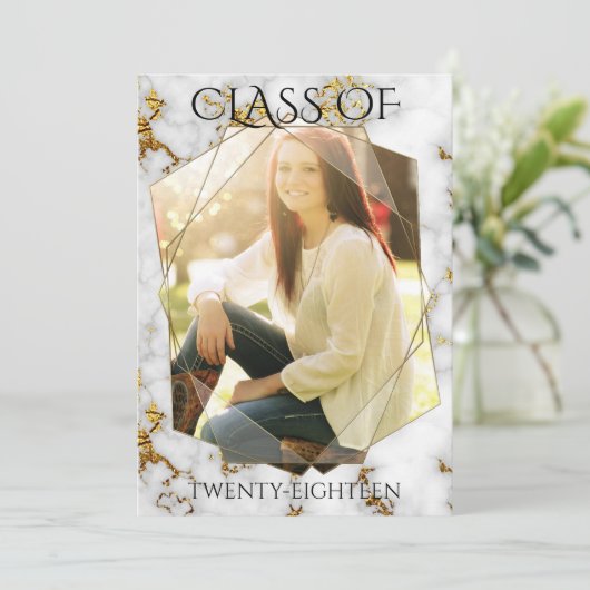 金ゴールド大理石ジオメトリック金ゴールドフォトフレームの卒業 招待状 (スタンド正面)