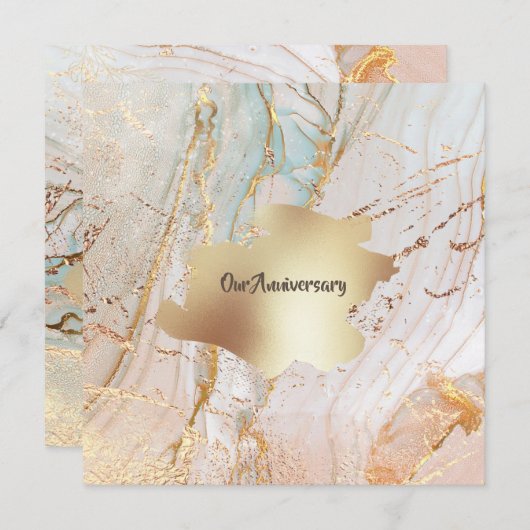 金ゴールド大理石ジオードテクスチャDIYエレガントパーティー 招待状 (正面/裏面)