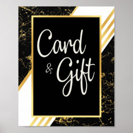 金ゴールド大理石ストライプタイポグラフィブラックカード&ギフト ポスター