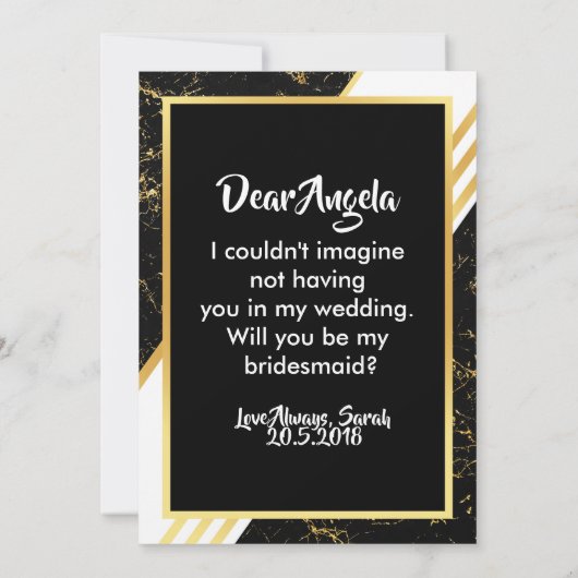 金ゴールド大理石ストライプタイポグラフィブラックBridesmaid 招待状 (裏面)