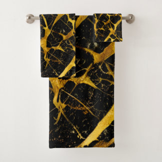 金ゴールド大理石テクスチャシームレスパターン バスタオルセット