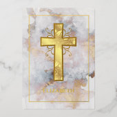 金ゴールド大理石バプテスマまたは《キリスト教》洗礼式や命名式フィリグリー 箔招待状 (正面)