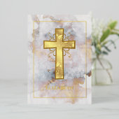 金ゴールド大理石バプテスマまたは《キリスト教》洗礼式や命名式フィリグリー 箔招待状 (立ち正面)