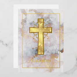 金ゴールド大理石バプテスマまたは《キリスト教》洗礼式や命名式フィリグリー 箔招待状
