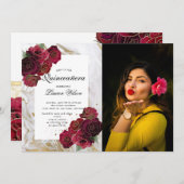 金ゴールド大理石バラフローラキンセアニェラ写真Invt 招待状 (正面/裏面)