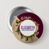 金ゴールド大理石パターンとバーガンディ花模様 缶バッジ (正面&裏面)