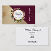 金ゴールド大理石パターンとブルゴーニュフローラモノグラム 名刺 (正面/裏面)