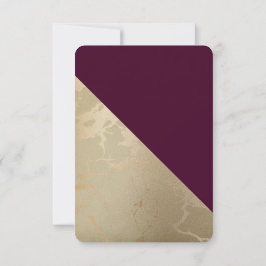 金ゴールド大理石パターンとブルゴーニュ結婚フローラ 出欠カード (裏面)