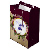 金ゴールド大理石パターンとブルゴーニュ花模様ありがとう ミディアムペーパーバッグ (正面アングル)