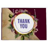 金ゴールド大理石パターンとブルゴーニュ花模様ありがとう ラージペーパーバッグ (正面)