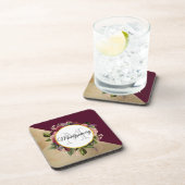 金ゴールド大理石パターンとブルゴーニュ花模様モノグラム コースター (右側)