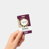 金ゴールド大理石パターンとブルゴーニュ花模様モノグラム バッジ (手持ち)