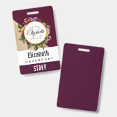 金ゴールド大理石パターンとブルゴーニュ花模様モノグラム バッジ (正面＆裏面)