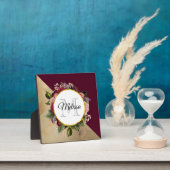 金ゴールド大理石パターンとブルゴーニュ花模様モノグラム フォトプラーク (インサイチュ)