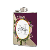 金ゴールド大理石パターンとブルゴーニュ花模様モノグラム フラスク (左)