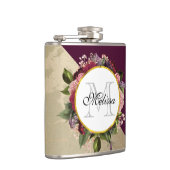 金ゴールド大理石パターンとブルゴーニュ花模様モノグラム フラスク (右)