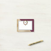 金ゴールド大理石パターンとブルゴーニュ花模様モノグラム ポストイット (デスク上)