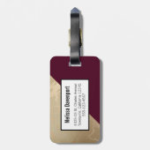 金ゴールド大理石パターンとブルゴーニュ花模様モノグラム ラゲッジタグ (裏面縦)