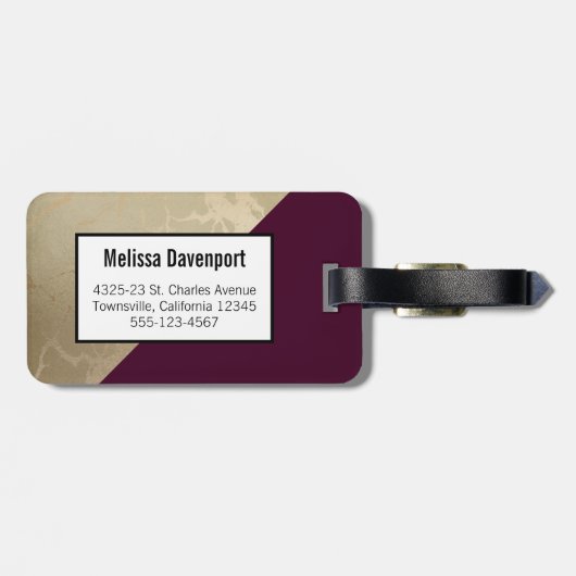 金ゴールド大理石パターンとブルゴーニュ花模様モノグラム ラゲッジタグ (裏面横)