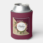 金ゴールド大理石パターンとブルゴーニュ花模様モノグラム 缶クーラー (缶正面)