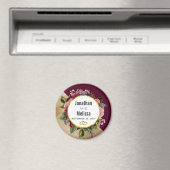 金ゴールド大理石パターンとブルゴーニュ花模様結婚ズ マグネット (インサイチュ (食洗機))