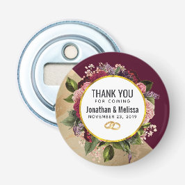 金ゴールド大理石パターンとブルゴーニュ花模様結婚ズ 栓抜き