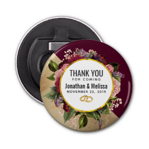 金ゴールド大理石パターンとブルゴーニュ花模様結婚ズ 栓抜き