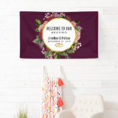 金ゴールド大理石パターンとブルゴーニュ花模様結婚ズ 横断幕 (インサイチュ)