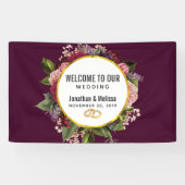 金ゴールド大理石パターンとブルゴーニュ花模様結婚ズ 横断幕 (横)