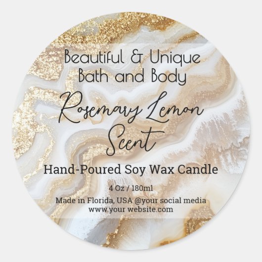 金ゴールド大理石ボトルキャンドル蓋製品ラベル ラウンドシール (正面)