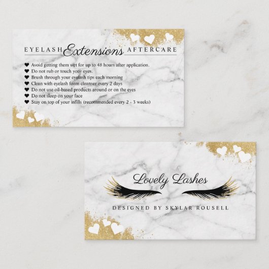 金ゴールド大理石マスカラアイラッシュアフターケアのヒント 紹介カード (正面/裏面)