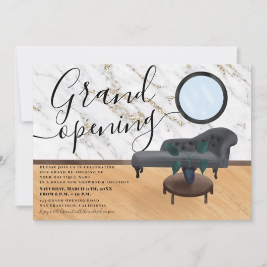 金ゴールド大理石モダン美しいサロン大開口部 招待状 (正面)