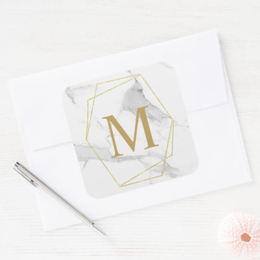 金ゴールド大理石モノグラムシール スクエアシール (封筒)