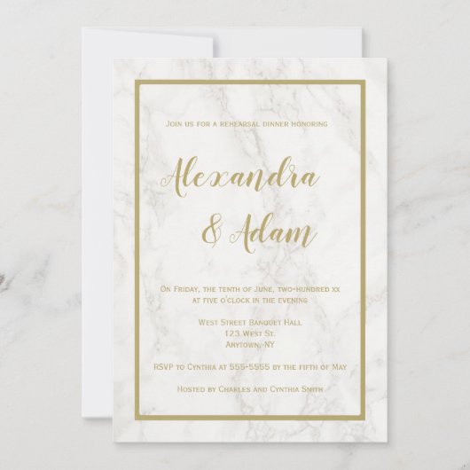 金ゴールド大理石リハーサルのディナー招待状 招待状 (正面)