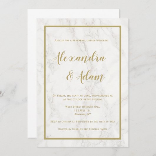 金ゴールド大理石リハーサルのディナー招待状 招待状 (正面/裏面)