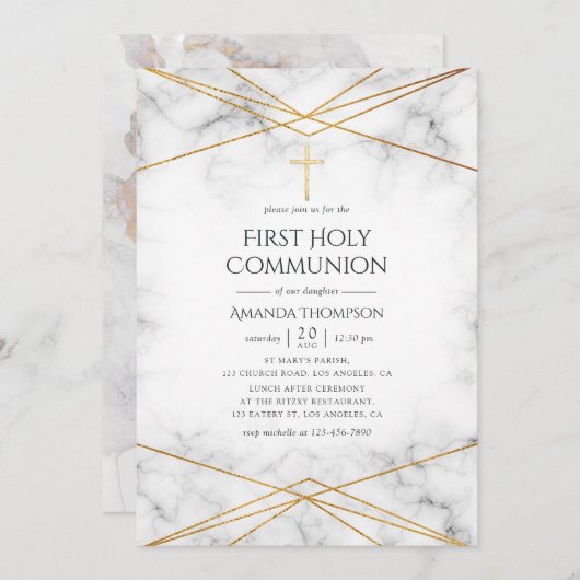 金ゴールド大理石幾何学最初の聖域 招待状 (正面/裏面)