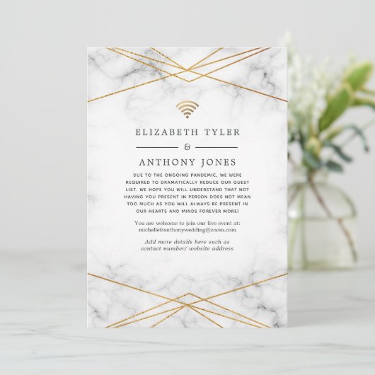 金ゴールド大理石減ら幾何結婚のゲスト 案内状 (スタンド正面)