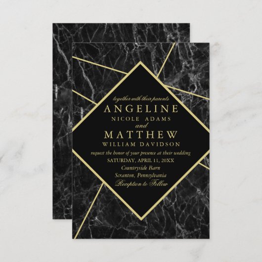 金ゴールド大理石結婚式招待状 招待状 (正面/裏面)