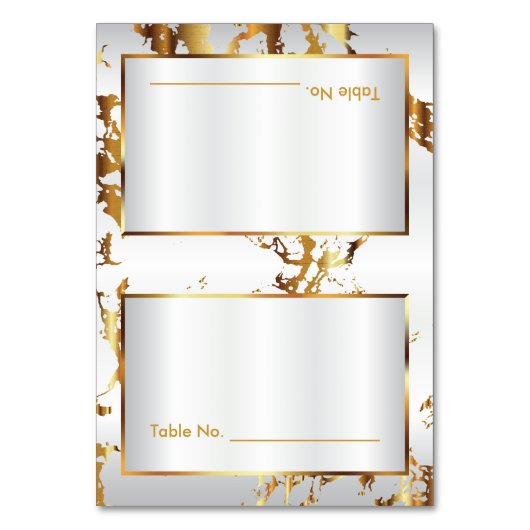 金ゴールド大理石&白サテン – テーブルカード (正面)