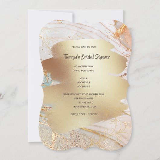 金ゴールド大理石GeodeテクスチャDIYクラスのパーティー 招待状 (裏面)