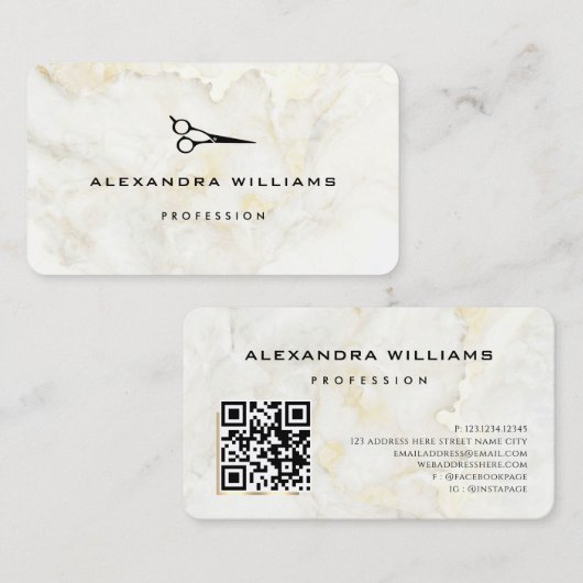 金ゴールド大理石QRコードシザーモダン 名刺 (正面/裏面)