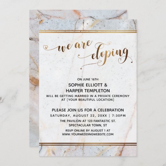 金ゴールド大理石Weエロピン金ゴールドハート書道 招待状 (正面/裏面)