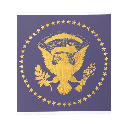 金ゴールド大統領のシールオンブルーグラウンド ノートパッド (正面)