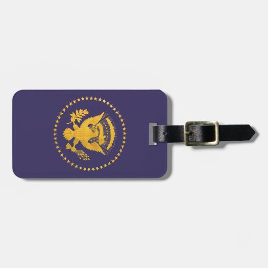 金ゴールド大統領のシールオンブルーグラウンド ラゲッジタグ (正面横)