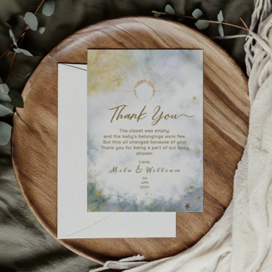 金ゴールド天空の水の色ベビーシャワー サンキューカード