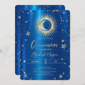 金ゴールド太陽と月の星ブルーメタリックキンセアニェラ 招待状 (正面/裏面)