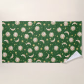 金ゴールド太陽と月の森の緑 ビーチタオル (正面)